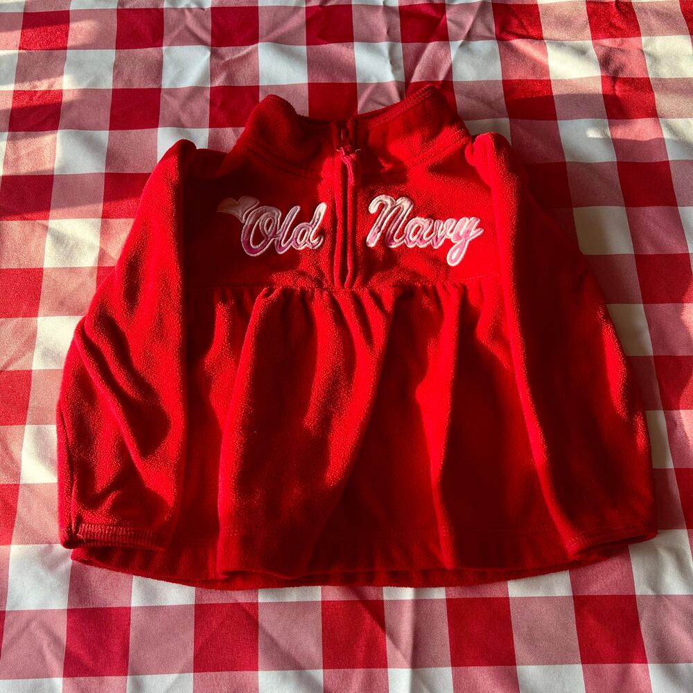 Vintage 90's Y2K Old Navy Red Fleece Logo Half Zip Empire Waist 2T Cozy
